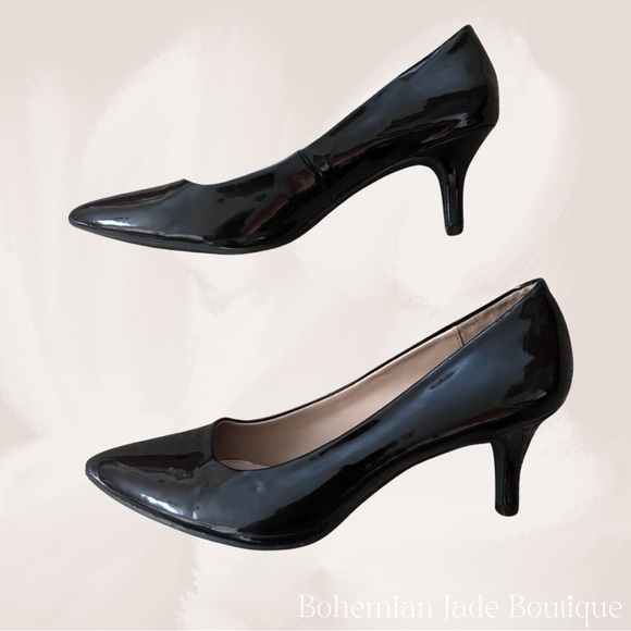 Metaphor Black Patent Pointed Toe Pumps Heels - Size 7 - Picture 2 of 5